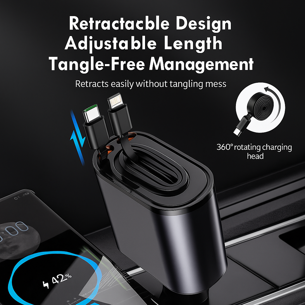4-in-1 Fast, Safe, Retractable Car Charge