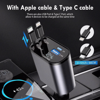 4-in-1 Fast, Safe, Retractable Car Charge