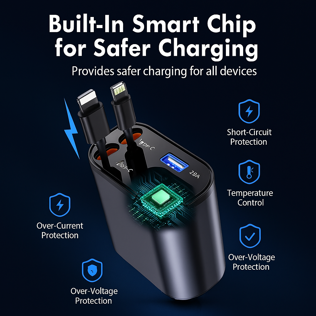 4-in-1 Fast, Safe, Retractable Car Charge