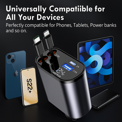 4-in-1 Fast, Safe, Retractable Car Charge
